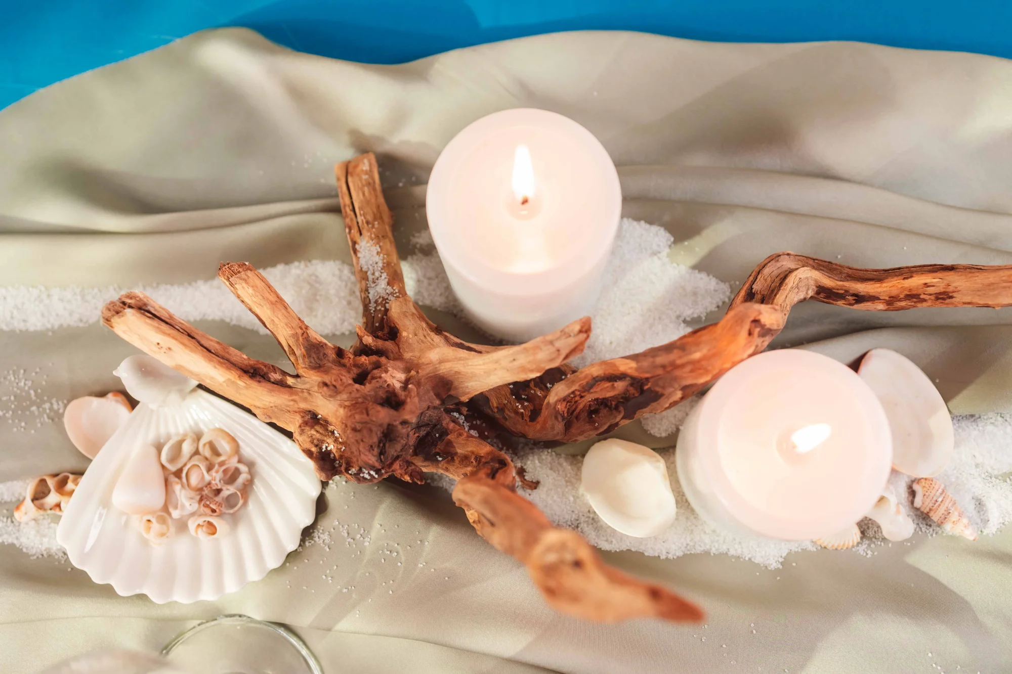 Decorative background with shells and candles